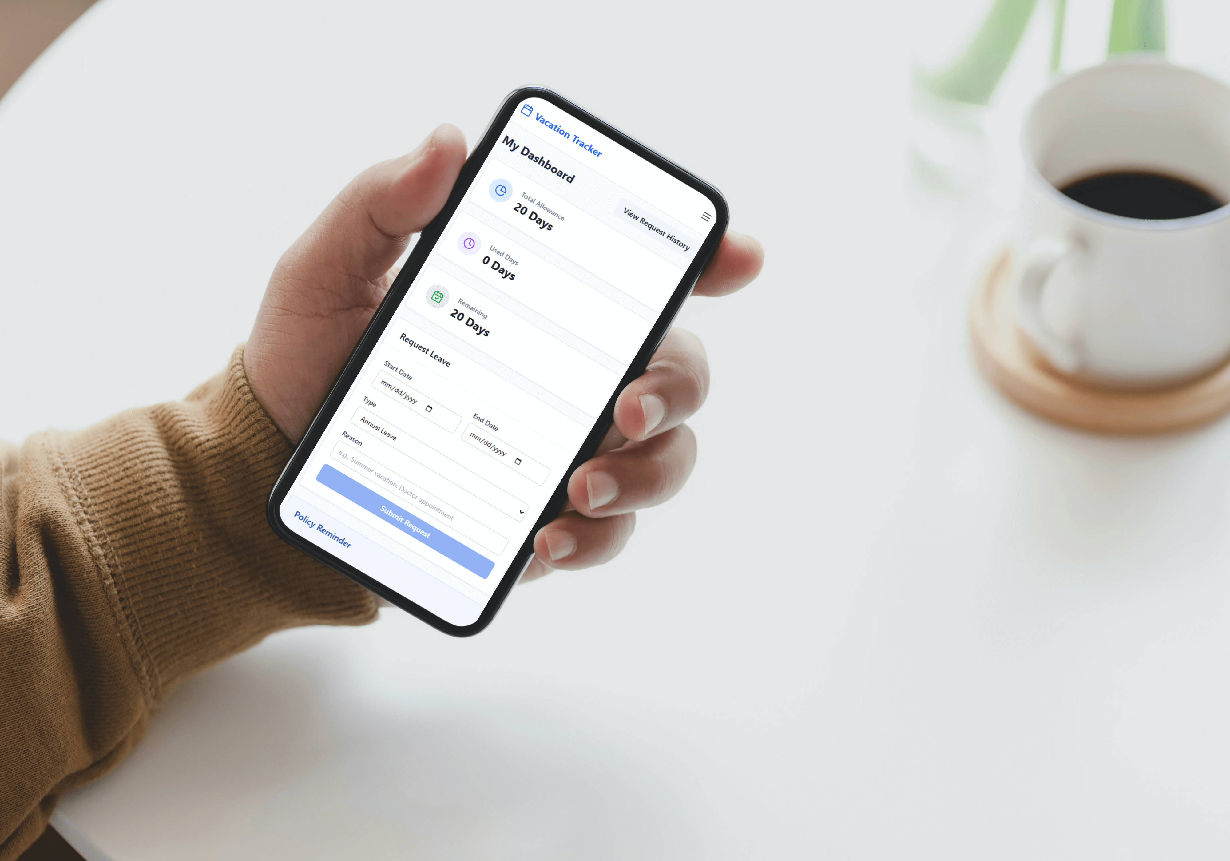 Employee Vacation Tracker — mobile mockup